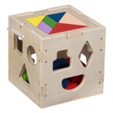 Cub Educativ, VD VERY DREAM, Forme Geometrice si Puzzle, Lemn, 14x14x14cm