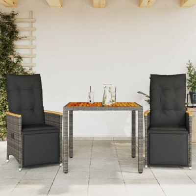 Set bistro de grădină cu perne, 3 piese, gri, poliratan foto