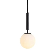 Aplica pe cablu, dulie E14, 1 glob sticla alb, corp negru, inaltime reglabila 1M