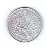 Moneda Somalia 5 francs/franci 1965, stare buna, cu mica zgarietura, curata, Africa, Aluminiu