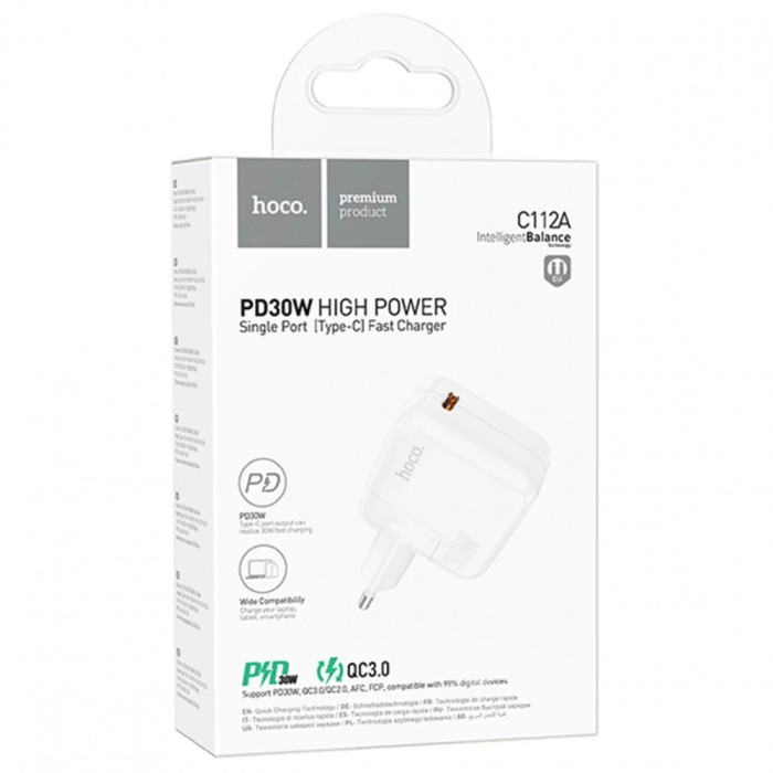Incarcator Retea, USB-C, Power Delivery 30W, Fast Charging, QC 3.0, 3A, Intelligent Balance, HOCO (CA112A)