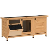 PawHut Cușcă pentru Iepuri din Lemn de Exterior cu Acoperiș din Asfalt, Căsuță cu Uși, Tăvi Detașabile și Hrănitoare, 112x50x54 cm, Galben | Aosom Rom