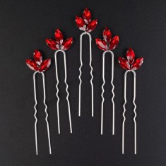 Set agrafe par argintii, cu cristale rosii foto