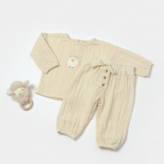 Set bluza si pantaloni, Winter muselin, 100% bumbac - Stone, BabyCosy (Marime: 9-12 luni)