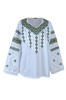 Bluza dama tip ie D24, alb/verde , marimea 2XL, Casual, Bumbac