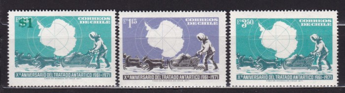 CHILE 1971 A X-a ANIVERSARE A TRATATULUI ANTARCTIC SERIE MNH