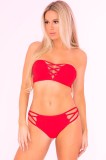 TRUTH OR BARE 2PC BRA SET RED, PINK LIPSTICK - M/L