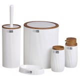 Set de accesorii rotunde pentru baie din plastic, 5 piese, alb maro Household NewTrend