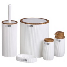 Set de accesorii rotunde pentru baie din plastic, 5 piese, alb maro Household NewTrend
