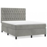Cumpara ieftin Pat box spring cu saltea, gri deschis, 140x200 cm, catifea