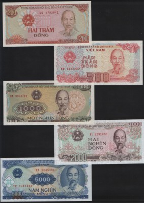 Set Vietnam 200+500+1000+2000+5000 dong unc 1987-1991 foto