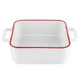 Vas termorezistent din ceramica patrat pentru cuptor, 27 cm, capacitate 2.5 litri, alb cu margine rosie, Yucca Florina