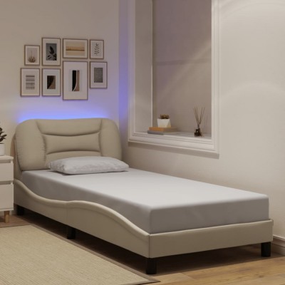 Gossi cadru de pat cu lumini led, crem, 80x200 cm, textil foto
