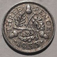Moneda 3 pence 1933 argint Anglia