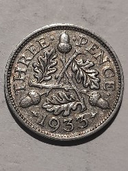 Moneda 3 pence 1933 argint Anglia