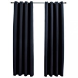 Cumpara ieftin Draperii opace cu inele metalice, 2 buc., negru, 140 x 175 cm
