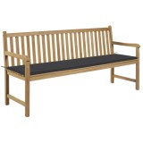 vidaXL Bancă de grădină, cu pernă antracit, 175 cm, lemn masiv de tec 3062784