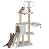 Ansamblu de joaca pentru pisici, cu loc pentru zgariat, ascuns, culcus, soricei, 136cm, gri Household NewTrend