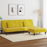vidaXL Canapea extensibilă cu taburet, 2 locuri, galben, catifea
