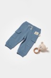 Pantaloni cu buzunare laterale, Two thread, 100%bumbac organic - Indigo, BabyCosy (Marime: 6-9 luni)