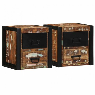 Gossi noptiere 2 buc multicolore 40x35x40 cm lemn masiv recuperat foto