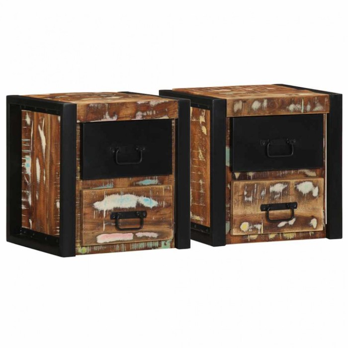 Gossi noptiere 2 buc multicolore 40x35x40 cm lemn masiv recuperat