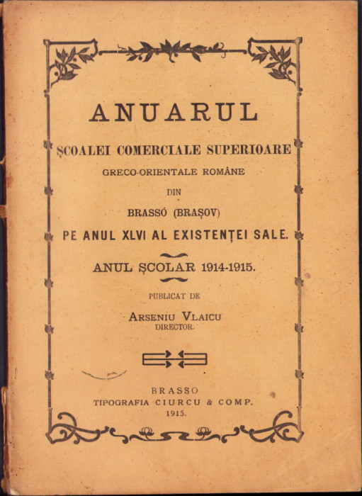 HST C1219 Anuarul Școalei Comerciale Superioare Brașov 1914-1915