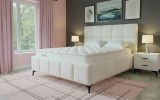 Cumpara ieftin Pat 160x200 cm Tapitat Stofa Teddy Alb Crem, Somiera Inclusa - Model Rubik, Design Modern