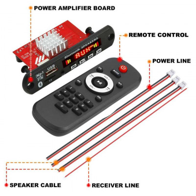 Modul mp3+ semnal amplificator 2 x 60w cu slot sd usb radio bluetooth foto