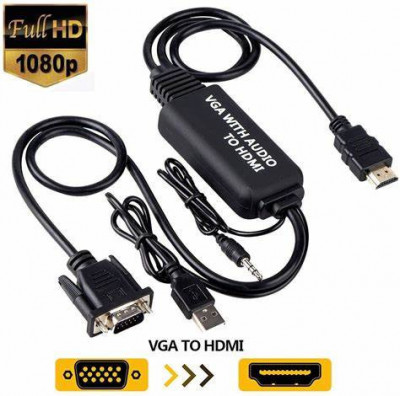 Cablu adaptor convertor VGA tata + audio JACK 3.5 mm tata la HDMI tata 1.8m alimentare prin USB foto