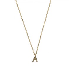 Colier Femei, Monogramă A, Strass, Lant Auriu