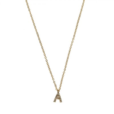 Colier Femei, Monogramă A, Strass, Lant Auriu foto