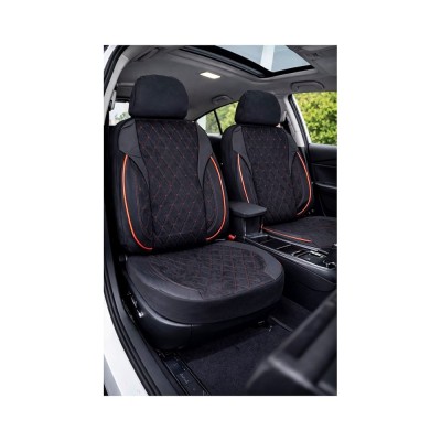 Huse scaune auto universale fractionate XL Premium compatibile SUV si Limuzine negru cusatura rosie Cod: HNG2504-4 foto