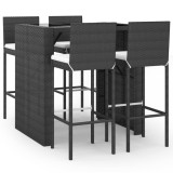 Cumpara ieftin Set mobilier bar de gradina cu perne, 5 piese, negru, poliratan