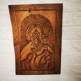 icoana sculptata traditional cioplita in lemn Maica Domnului Fecioara Maria