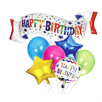Set 7 baloane Happy Birthday, multicolor, folie si latex foto