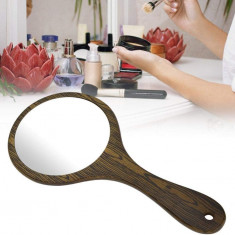 Oglindă de coafură Vtage, Oglindă de mână cu mâner din lemn, compactă, portabilă