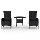 Set bistro de gradina, 3 piese, negru, poliratan
