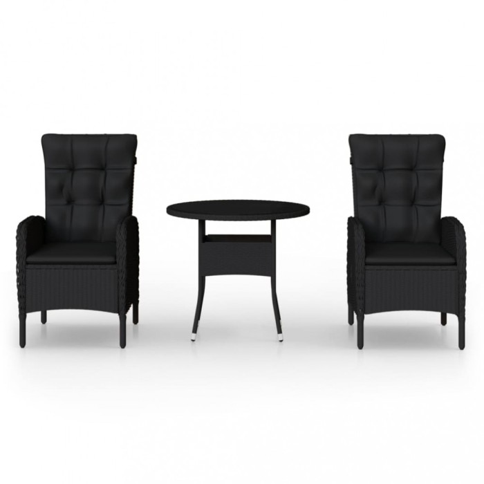 Set bistro de gradina, 3 piese, negru, poliratan