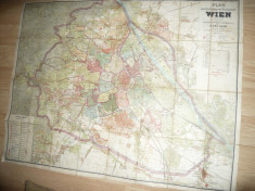 Harta a orasului Viena 1902 Ed. Carl Loos , panzata , dim.= 89x69cm foto