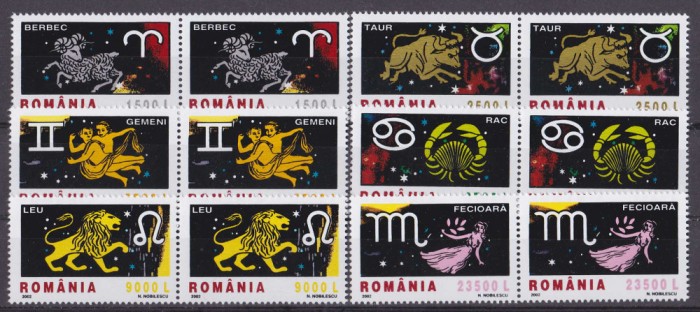 RO 2002 LP 1576 &quot;Semnele zodiacului II &quot; pereche H , MNH