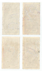 Romania, lot 41 cu 4 timbre fiscale cu perfin V.G., obliterate foto