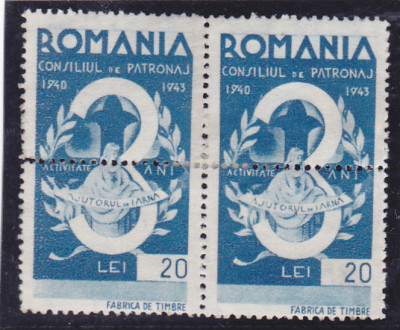 ROMANIA 1943 CONSILIUL DE PATRONAJ,AJUTORUL DE IARNA 20 LEI IN PERECHE,MNH foto