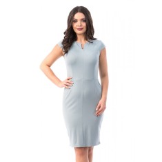 F585-182 Rochie gri midi, stil office, cu maneci scurte