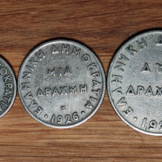 Grecia -set istoric - 50 lepta + 1 drahma / drachme + 2 drahme / drachmai 1926