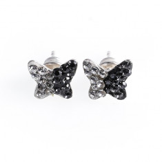 Cercei AG.925 cu surub, Fluture Swarovski Alb/Negru, 8mm