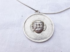 argint MEDALION TRIBAL ABORIGEN vechi OPULENT vintage UNIC de efect pe Lant argint