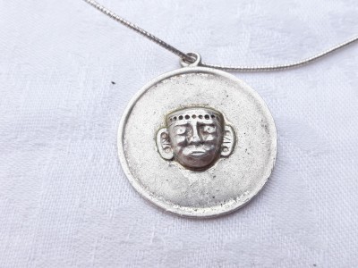 argint MEDALION TRIBAL ABORIGEN vechi OPULENT vintage UNIC de efect pe Lant argint foto