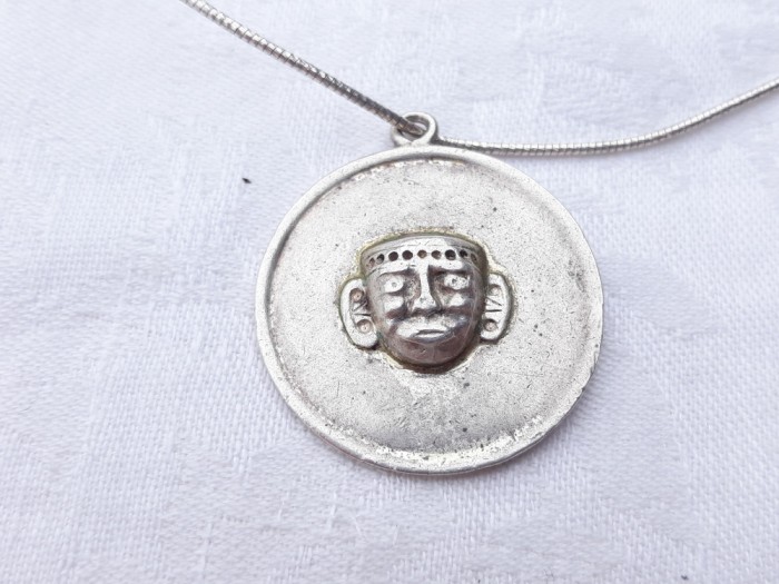 argint MEDALION TRIBAL ABORIGEN vechi OPULENT vintage UNIC de efect pe Lant argint