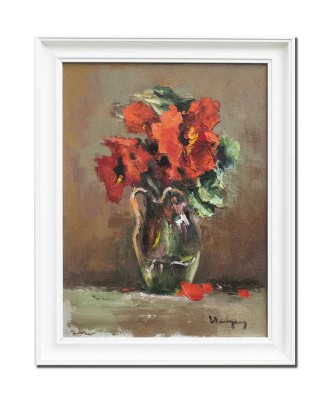 Tablou pictat manual inramat, Maci imperiali, 45x35cm ulei pe panza in cutit efect 3D, Geo Ungureanu foto